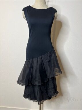 Jill Richards Saks Fifth Ave Vintage Black Tiered Asymmetrical Ruffle Hem Dress